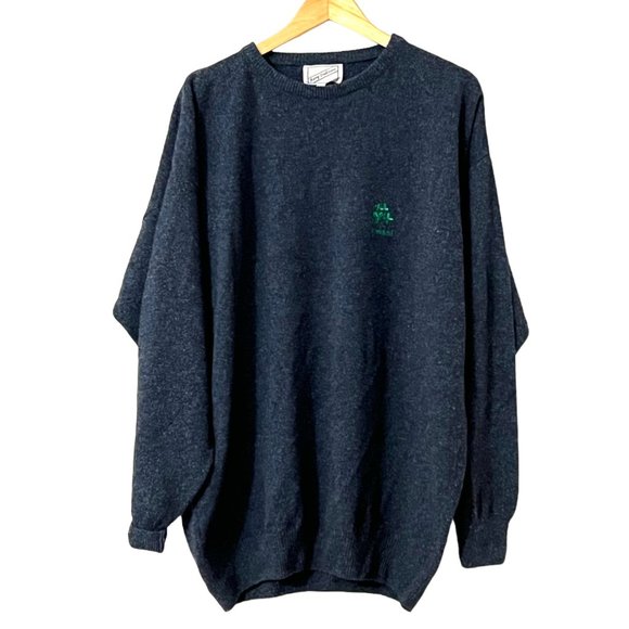 Kerry Woolen Mills Ireland Sweater XXL Wool Blue Speckled Pullover Shamrock Logo - Picture 2 of 9
